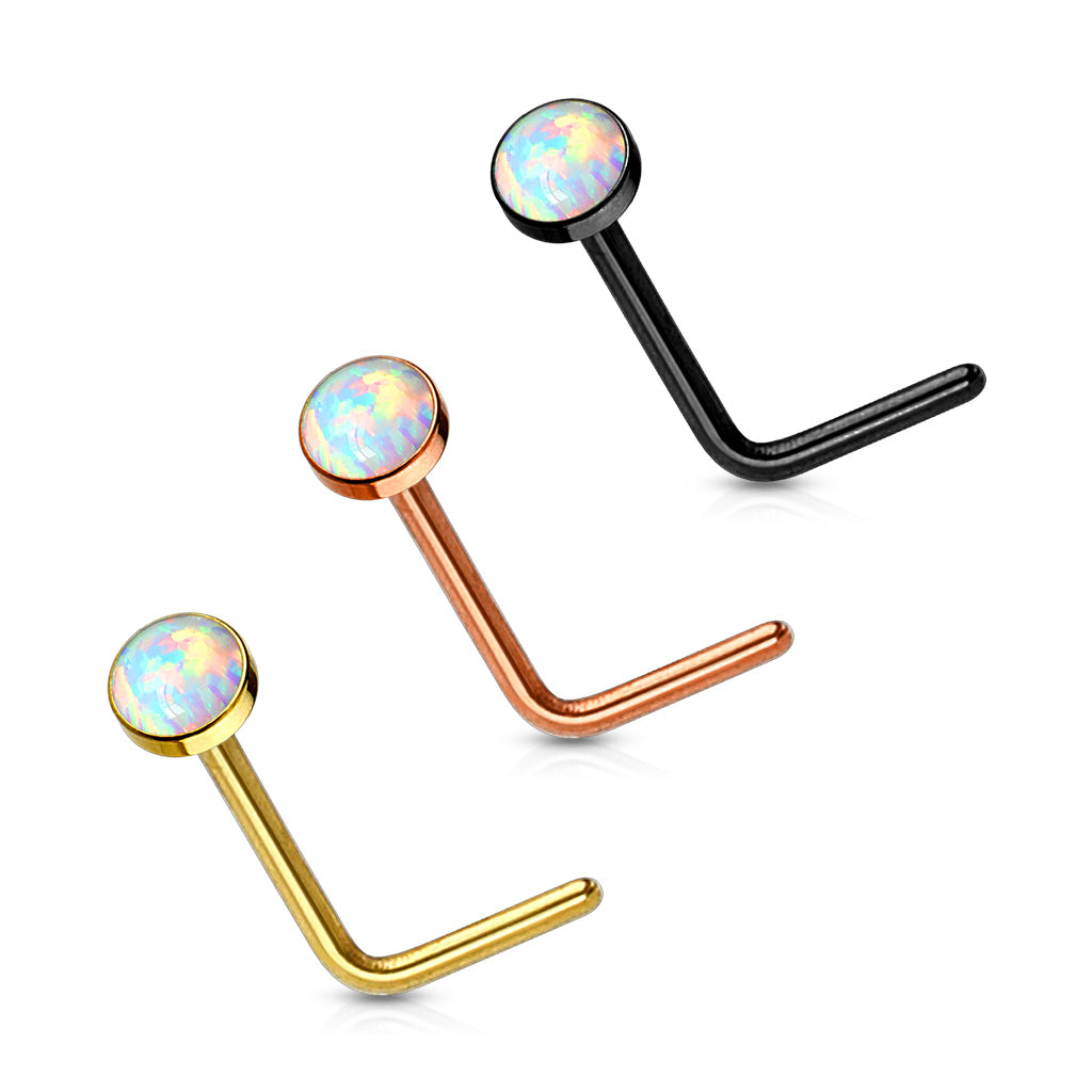 Shimmering Opal "L" Bend Nose Stud Ring